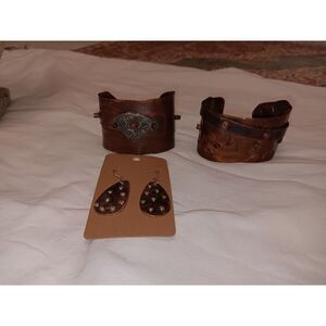 Artisan Made Copper Cuff Bracelet Men's + Women's + Earrings Jewelry Lot